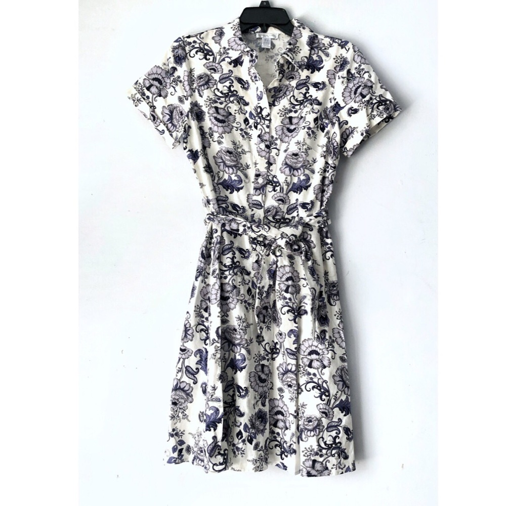 London Times White & Blue Floral Shirtdress